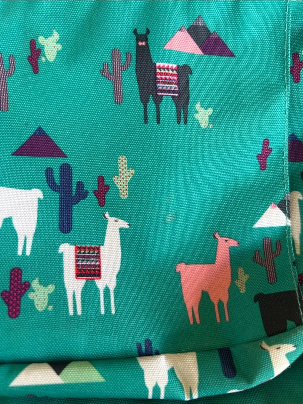 Jansport Teal Backpack with Pink & White Llama Print